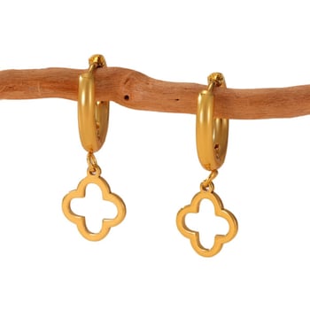 Σκουλαρίκια από ανοξείδωτο ατσάλι, επίχρυσα με 18K, σχέδιο τετράφυλλου λουλουδιού, για γυναίκες, καθημερινή χρήση