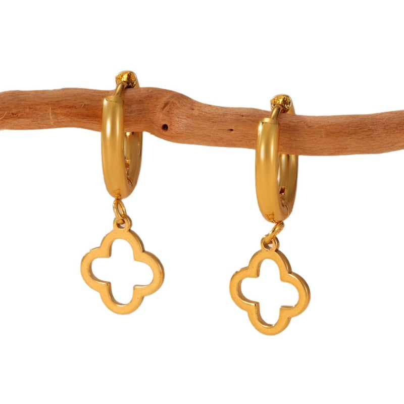 Σκουλαρίκια από ανοξείδωτο ατσάλι, επίχρυσα με 18K, σχέδιο τετράφυλλου λουλουδιού, για γυναίκες, καθημερινή χρήση