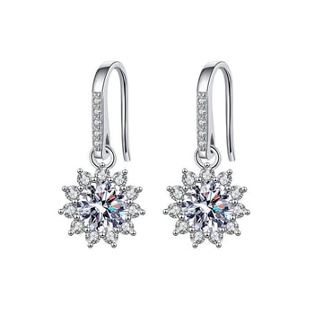 Σκουλαρίκια κρεμαστά από ασήμι 925 σε σχήμα ηλίανθου με πολύχρωμο μοισσανίτη για γυναίκες