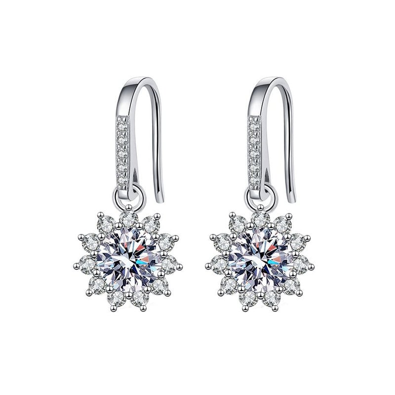 Σκουλαρίκια κρεμαστά από ασήμι 925 σε σχήμα ηλίανθου με πολύχρωμο μοισσανίτη για γυναίκες