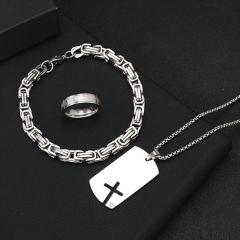 Set nakita: ogrlica s križem i narukvica s imperijalnim lancem, privjesak od titan čelika i nehrđajućeg čelika, unisex, hip-hop stil