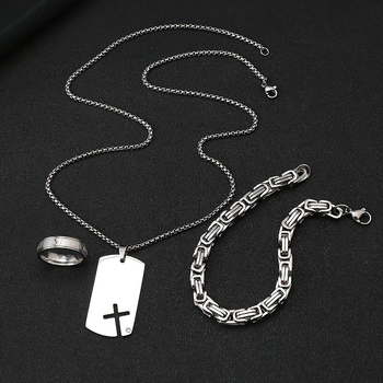 Set nakita: ogrlica s križem i narukvica s imperijalnim lancem, privjesak od titan čelika i nehrđajućeg čelika, unisex, hip-hop stil