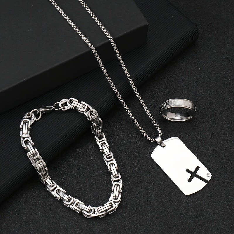 Set nakita: ogrlica s križem i narukvica s imperijalnim lancem, privjesak od titan čelika i nehrđajućeg čelika, unisex, hip-hop stil