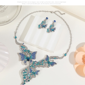 Set ogrlice i naušnica s leptirima motivom za žene, elegantni večernji nakit