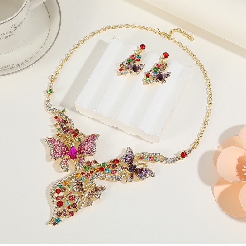 Set ogrlice i naušnica s leptirima motivom za žene, elegantni večernji nakit