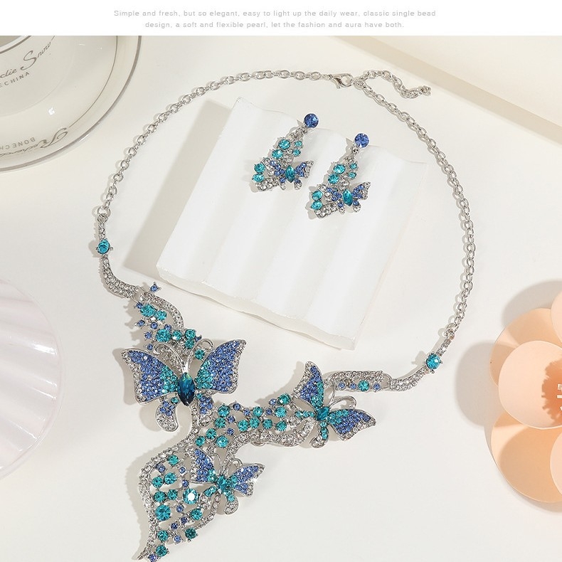 Set ogrlice i naušnica s leptirima motivom za žene, elegantni večernji nakit
