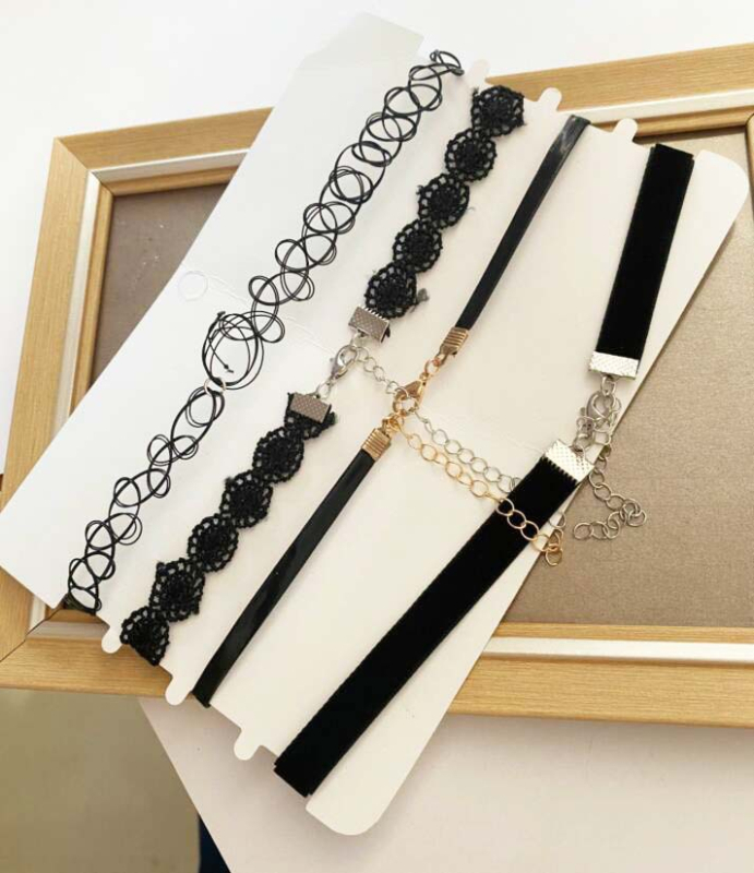 Gotički choker od legure s lancem za ključnicu, kratka ogrlica s kugličnim lancem, Velvet Collar serija