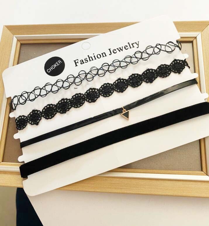 Gotički choker od legure s lancem za ključnicu, kratka ogrlica s kugličnim lancem, Velvet Collar serija