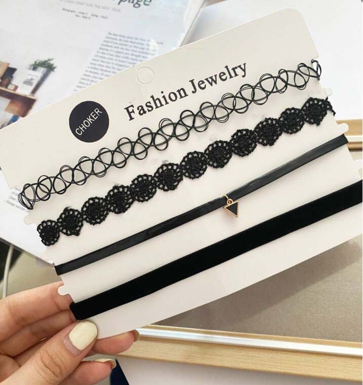 Gotički choker od legure s lancem za ključnicu, kratka ogrlica s kugličnim lancem, Velvet Collar serija