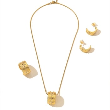 Комплект бижута в ретро стил Европа/Америка: C-образни обици, геометрично колие с мотив четири листа и микроинкрустирани камъни