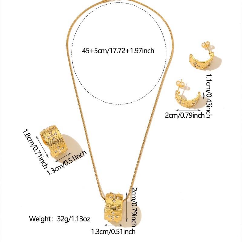 Комплект бижута в ретро стил Европа/Америка: C-образни обици, геометрично колие с мотив четири листа и микроинкрустирани камъни
