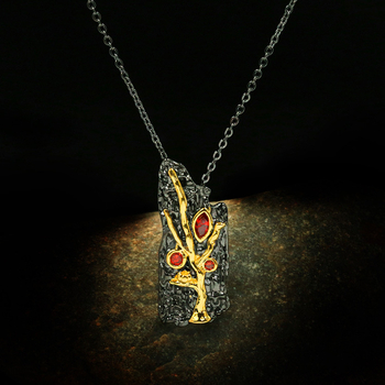 Комплект меден пръстен, колие и обеци с черно-златно покритие и геометричен издялан дизайн