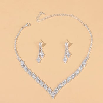 2025 Нов комплект бижута за сватба: огърлица и обеци с пълни диаманти, стилни сватбени аксесоари