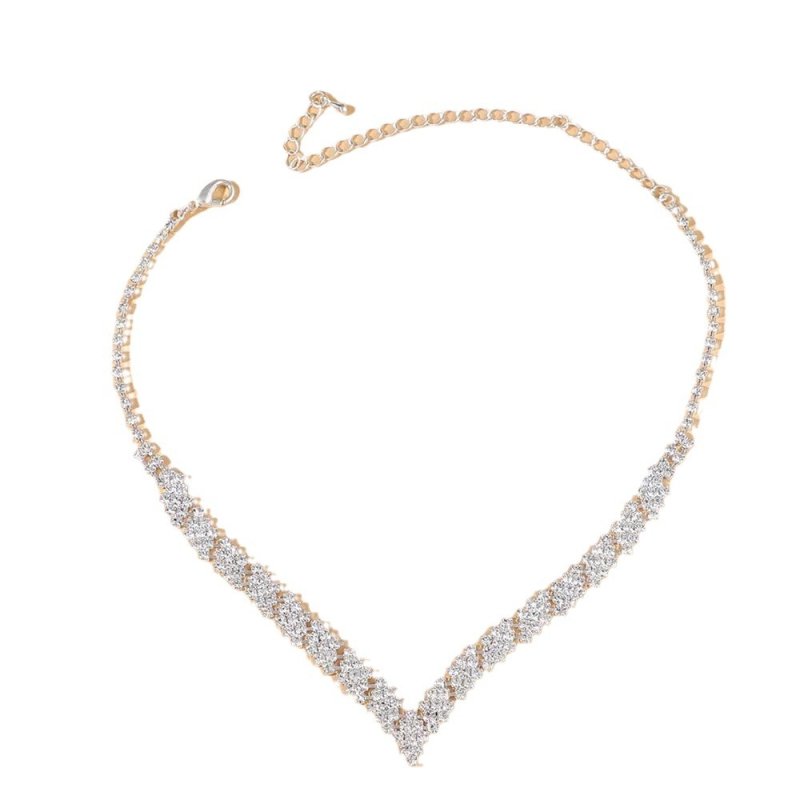 2025 Нов комплект бижута за сватба: огърлица и обеци с пълни диаманти, стилни сватбени аксесоари