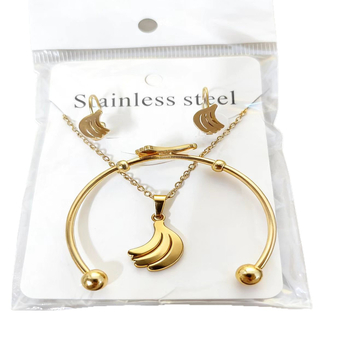 Детски комплект бижута от неръждаема стомана: колие, гривна и обеци с бананов мотив, модерен стил