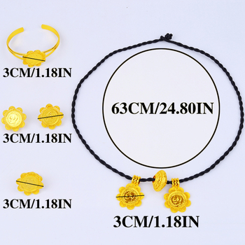 24K позлатен комплект бижута за сватба с огърлица, обици, пръстен и гривна