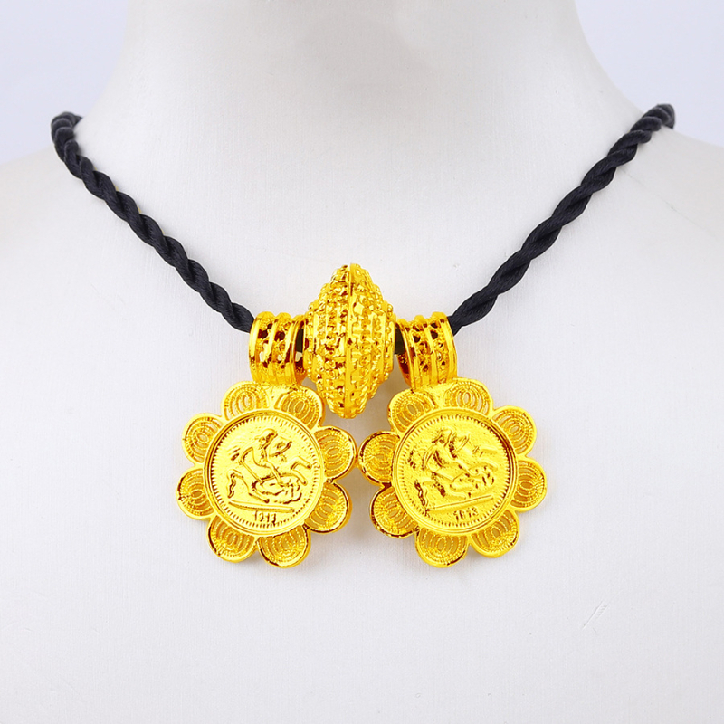 24K позлатен комплект бижута за сватба с огърлица, обици, пръстен и гривна