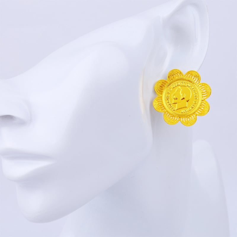 24K позлатен комплект бижута за сватба с огърлица, обици, пръстен и гривна