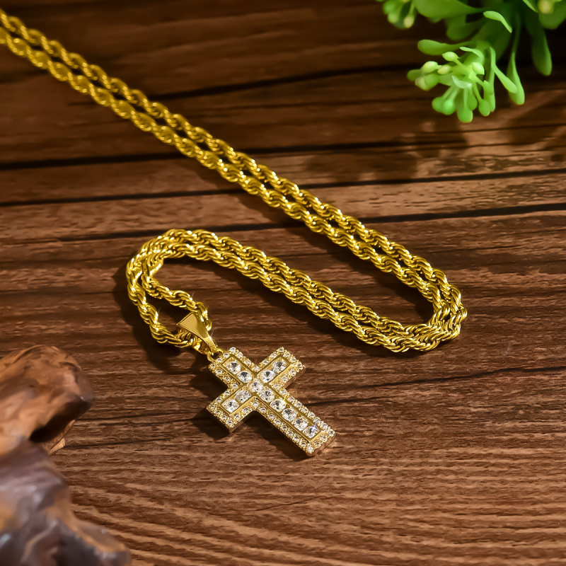 Zlatno-pozlaćena ogrlica s križem i cirkonima, minimalistički unisex nakit u europsko-američkom luksuznom stilu