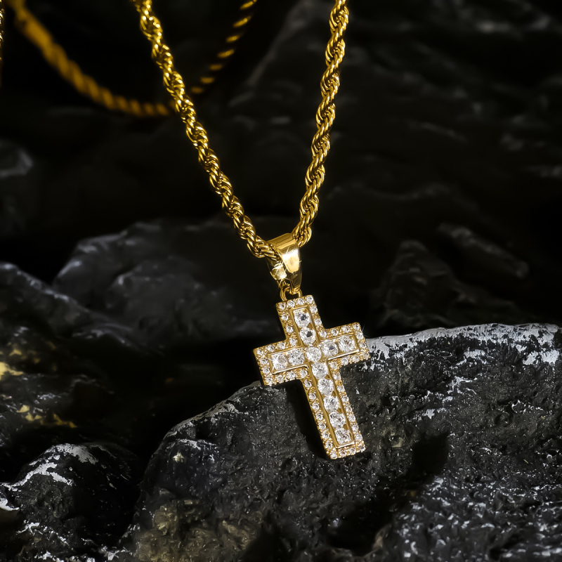 Zlatno-pozlaćena ogrlica s križem i cirkonima, minimalistički unisex nakit u europsko-američkom luksuznom stilu