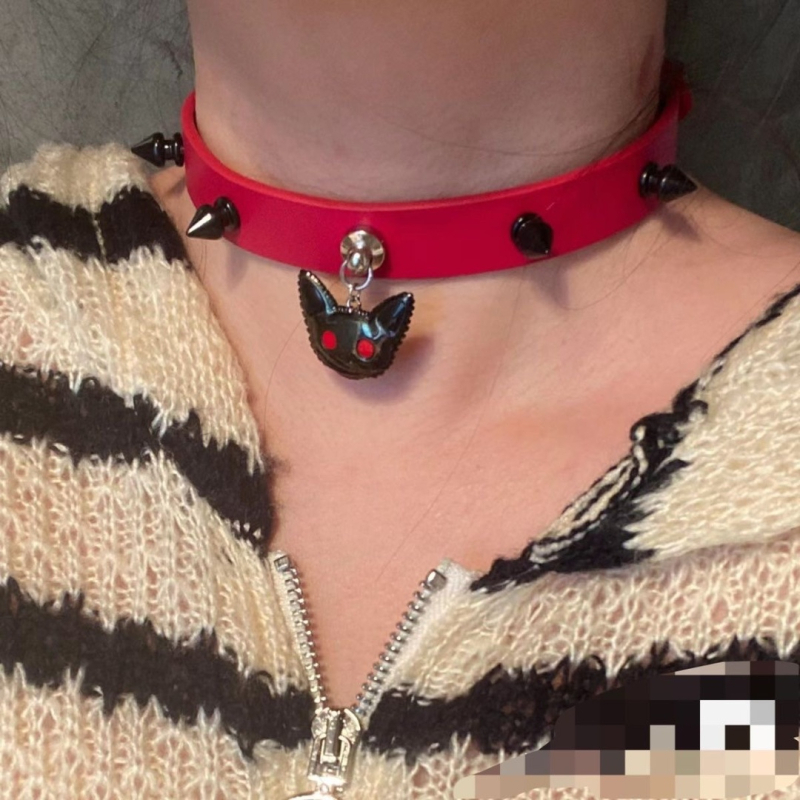 Kožni choker s lubanjom i rivetima, vintage punk stil, dvostruki sloj, lanac za ključnu kost