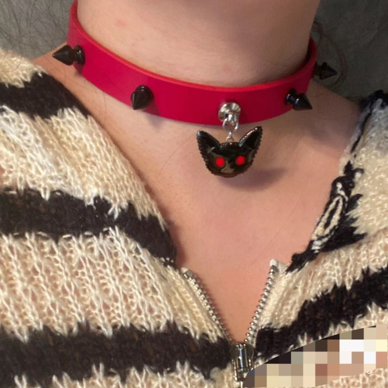 Kožni choker s lubanjom i rivetima, vintage punk stil, dvostruki sloj, lanac za ključnu kost