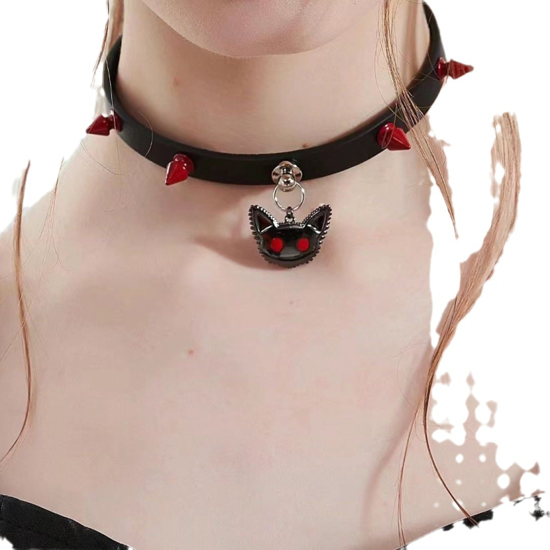 Kožni choker s lubanjom i rivetima, vintage punk stil, dvostruki sloj, lanac za ključnu kost