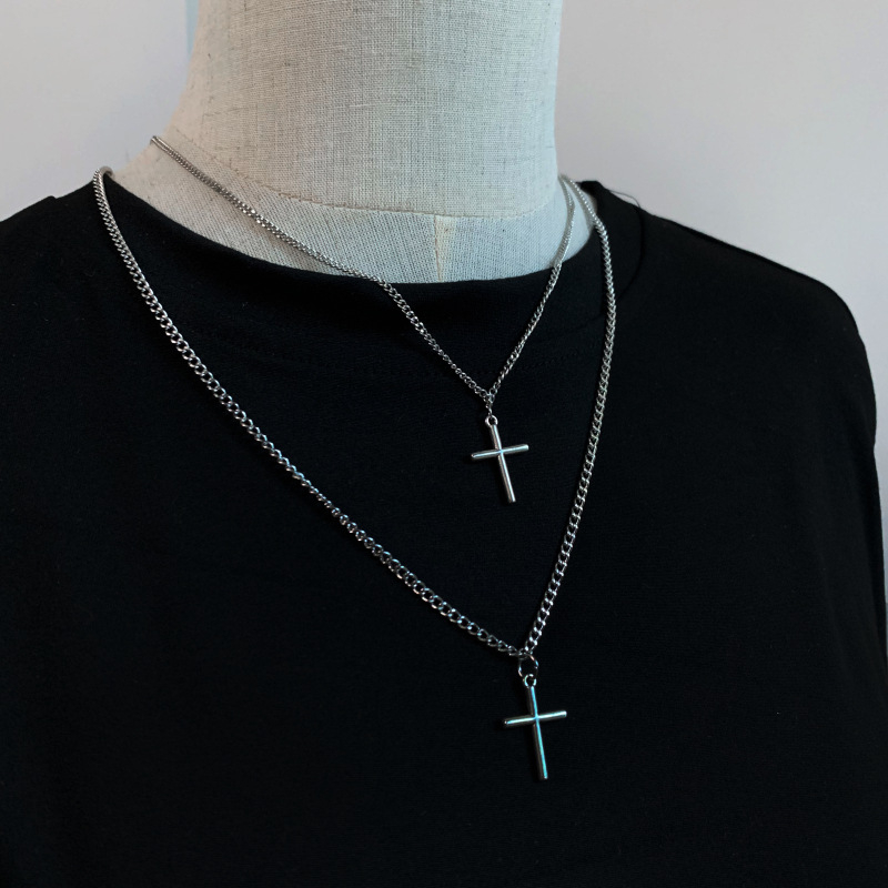 Geometrijska ogrlica s križem i uvijenim lancem, jednostavan unisex dizajn, podesiva duljina 21–50 cm, legura nakit