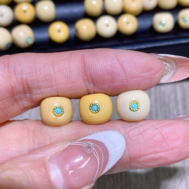 Барел мъниста с инкрустирано злато и жадеит за DIY гривни и колие, 9.5 мм, ръчна изработка