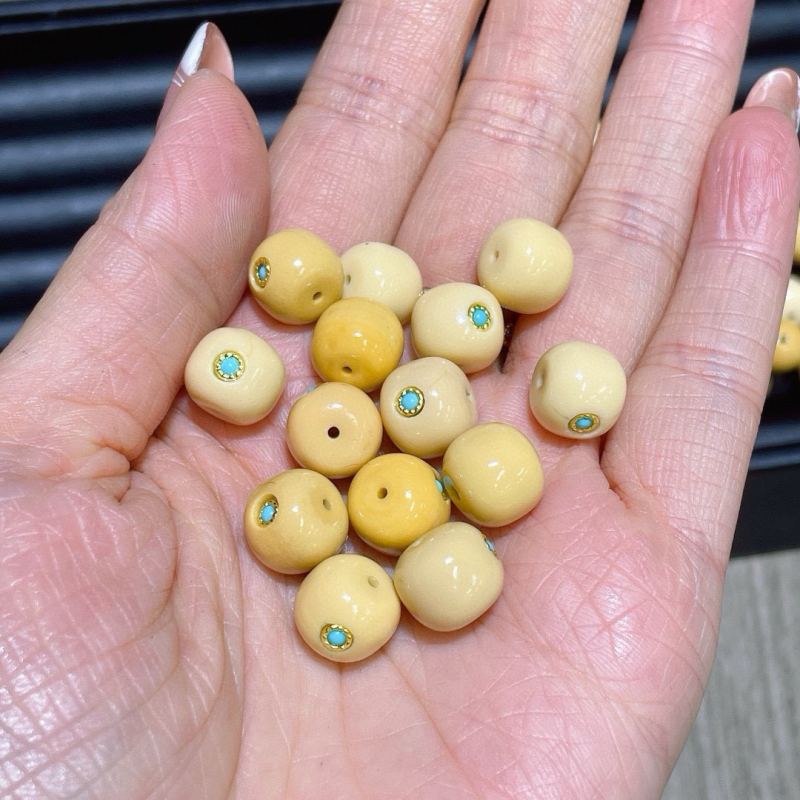 Барел мъниста с инкрустирано злато и жадеит за DIY гривни и колие, 9.5 мм, ръчна изработка