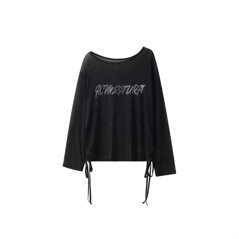 Ženski top s rhinestones na jedno rame, dugi rukav, mrežasti zaštitni top za sunce, širok kroj