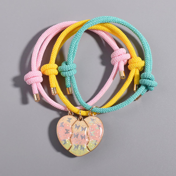 Комплект от три магнитни гривни с форма на сърце, стил Милано въже, за жени – подарък за приятелство между най-добрите приятелки