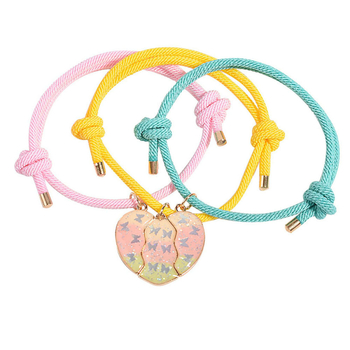 Комплект от три магнитни гривни с форма на сърце, стил Милано въже, за жени – подарък за приятелство между най-добрите приятелки