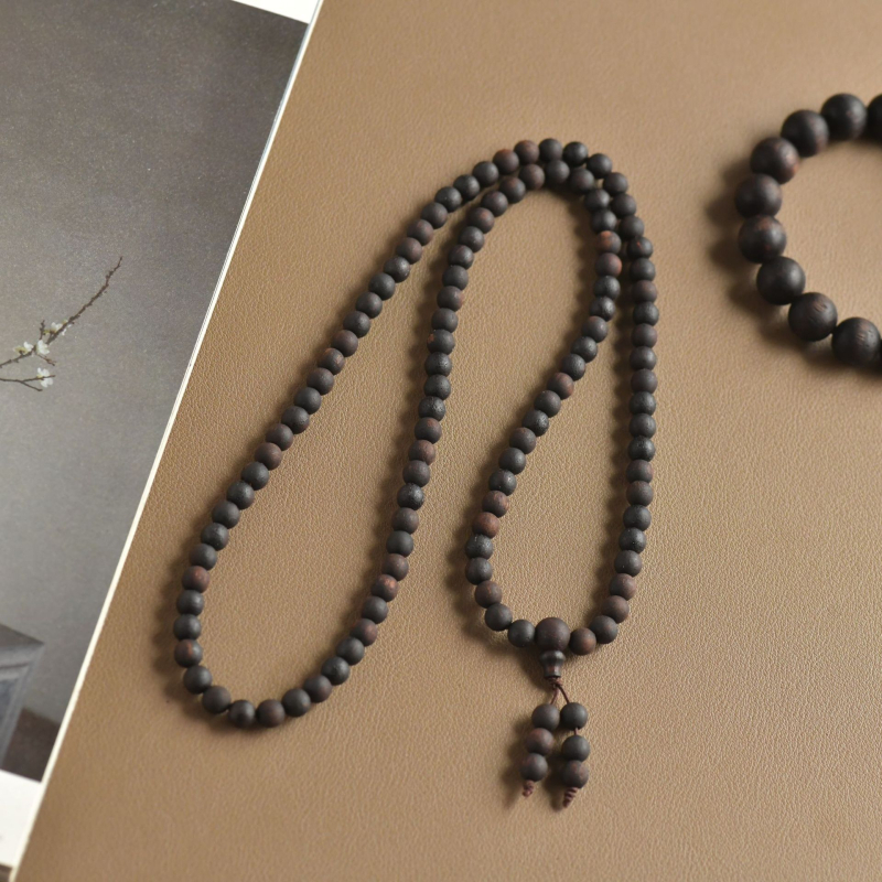 Гривна от агарово дърво с 108 мъниста, унисекс дървено бижу