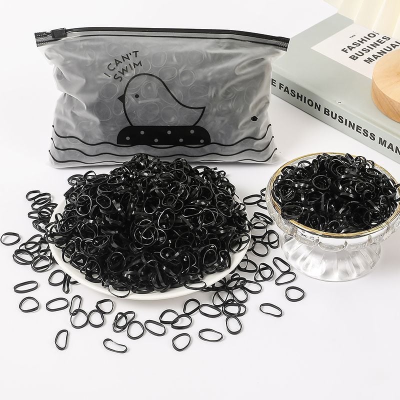 Черна ластичка за коса с малък кръг, висока еластичност, устойчива и щади косата, с малка кожена кутия, за деца