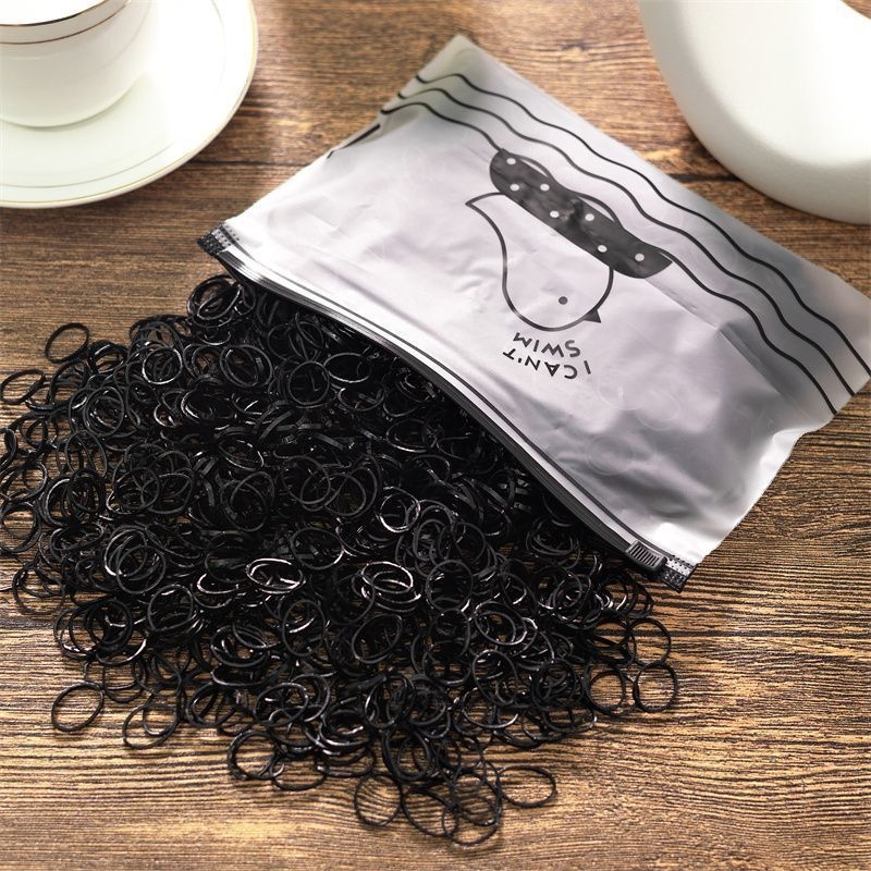 Черна ластичка за коса с малък кръг, висока еластичност, устойчива и щади косата, с малка кожена кутия, за деца