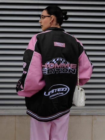 Дамско яке с дълги ръкави в стил мотоциклет с принт, ежедневно и стилно