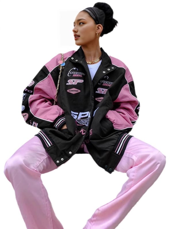 Дамско яке с дълги ръкави в стил мотоциклет с принт, ежедневно и стилно
