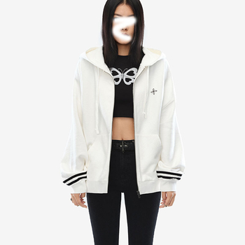 Zimski oversize hoodie kardigan ASMK Night Flower Campus, pamuk, pruge, sportski stil, s kapuljačom