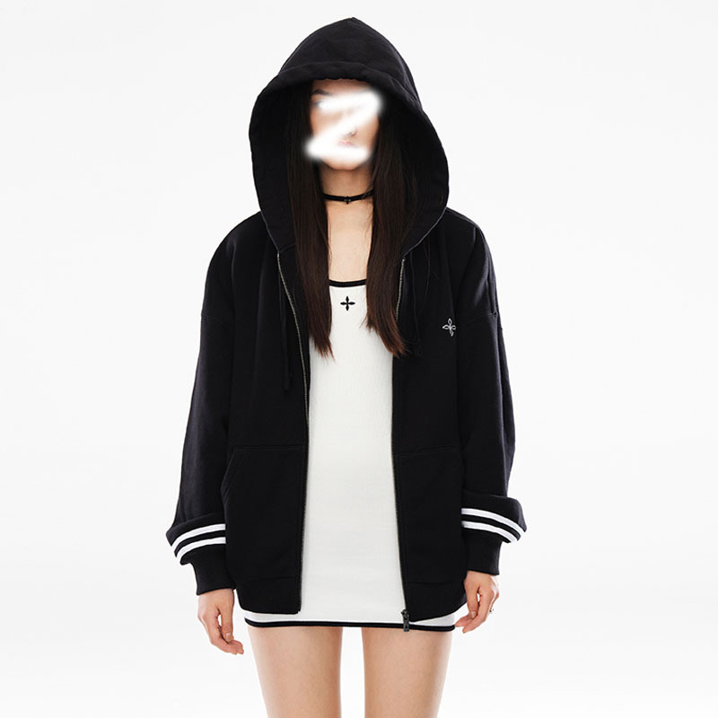 Zimski oversize hoodie kardigan ASMK Night Flower Campus, pamuk, pruge, sportski stil, s kapuljačom