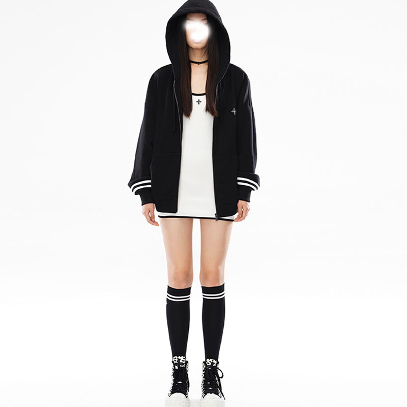 Zimski oversize hoodie kardigan ASMK Night Flower Campus, pamuk, pruge, sportski stil, s kapuljačom