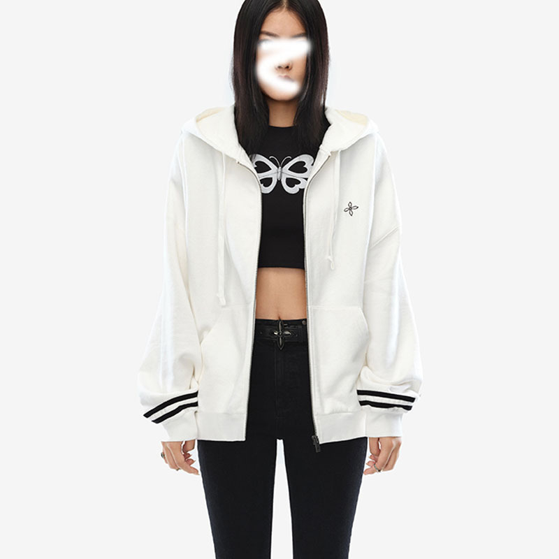 Zimski oversize hoodie kardigan ASMK Night Flower Campus, pamuk, pruge, sportski stil, s kapuljačom