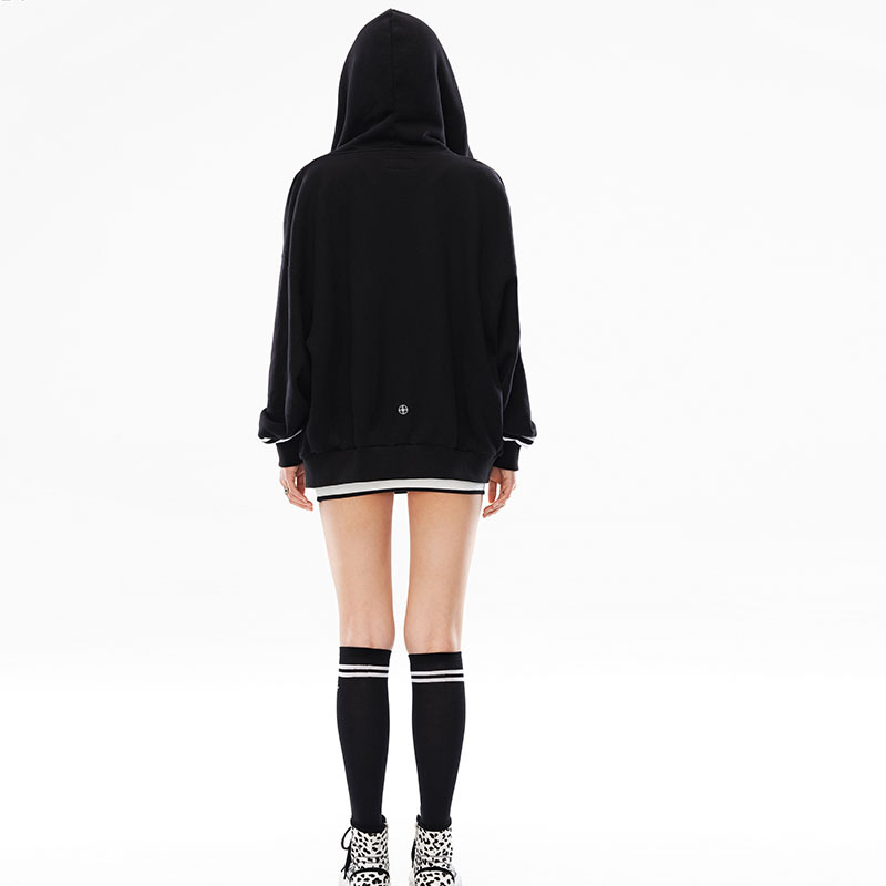 Zimski oversize hoodie kardigan ASMK Night Flower Campus, pamuk, pruge, sportski stil, s kapuljačom