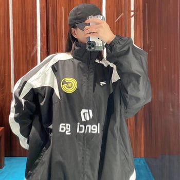 2024 пролетна колекция: съвместна линия B, класическа футболна ветровка с принт на буква на гърба и стояща яка