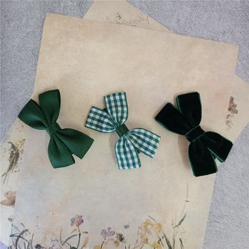 Комплект клипчета за коса за момичета в ретро сладък стил – тъмнозелено кадифено каре с панделка, странични клипчета за чело