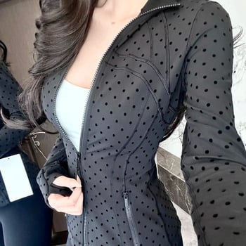 Ženska jakna za jogu s točkastim velurom, stojeći ovratnik, mekana flokirana površina, visoka elastičnost, uski kroj, vanjska sportska jakna