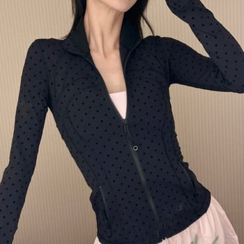 Ženska jakna za jogu s točkastim velurom, stojeći ovratnik, mekana flokirana površina, visoka elastičnost, uski kroj, vanjska sportska jakna