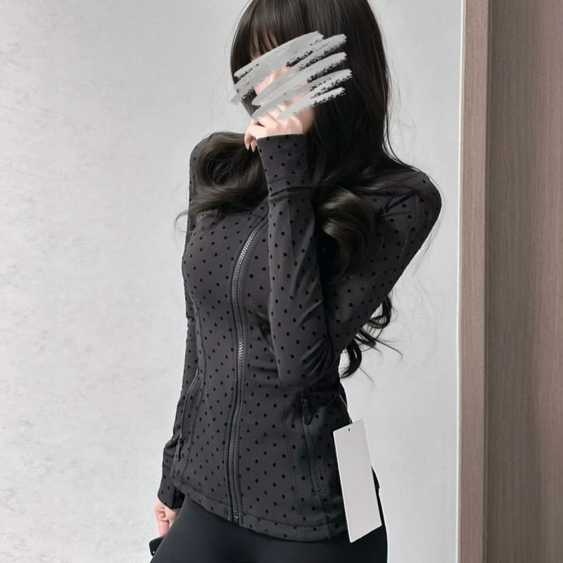 Ženska jakna za jogu s točkastim velurom, stojeći ovratnik, mekana flokirana površina, visoka elastičnost, uski kroj, vanjska sportska jakna