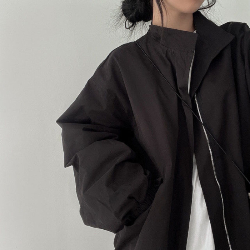 Женско леко ветроустойчиво яке с изправена яка, дълги ръкави, свободен силует, спортно бейзболно яке кардиган стил