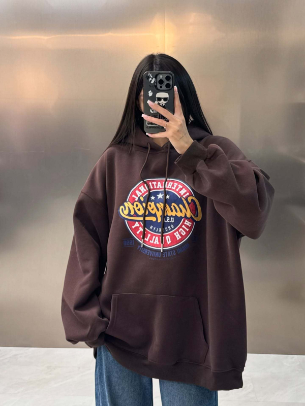 Ženska dukserica s kapuljom u američkom retro stilu, svakodnevni streetwear s natpisom slova i kontrastnim bojama